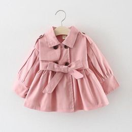 Nieuwe kinderkleding meisje herfst prinses jas effen kleur middellang geul met enkele rij knopen baby-bovenkleding7459821