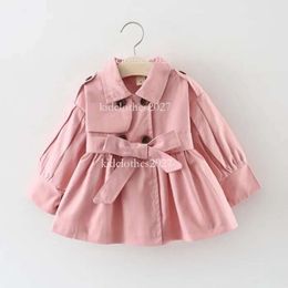 Nouvelle vêtements pour enfants fille automne au manteau de princesse solide couleur moyenne de tranchée à poitrine simple moyen
