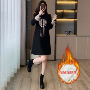 Nieuwe Chinese kleding, zwarte verbeterde cheongsam-jurk, dames herfst- en winter high-end gevoel, super mooi temperament, godinstijl