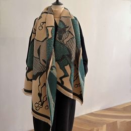 Nuevo estilo chino otoño e invierno corriendo caballo bufanda cálida mujeres, bufanda gruesa de cachemira de moda de doble cara, chal con aire acondicionado