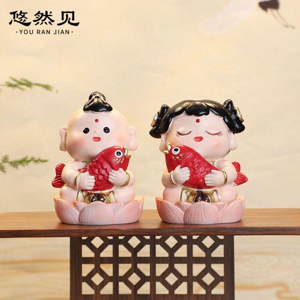 Nouveaux personnages mythologiques créatifs de style chinois, décorations de maison pour enfants mignons de dessin animé, bénédictions festives, ornements de table en résine