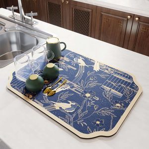 Nouveau tapis de drainage de style chinois, comptoir de cuisine, absorption d'eau, vaisselle isolante, table à manger, bar à thé, lavabo, séchage rapide