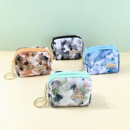 New Chinese Style Ink Painting Small Coin Purse Leather Label Small Logo Keychain Wallet Simple Lipstick Storage Bag In