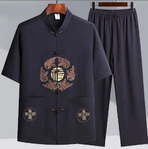 Nuevo estilo chino para hombres, traje Tang de manga corta bordado, conjunto informal de alta calidad de Kung Fu, Tai Chi, artes marciales Hanfu, M-XXXL
