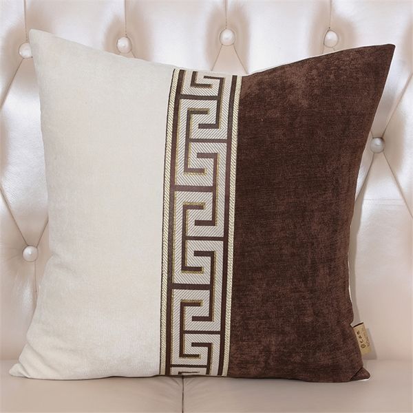 Nouveau style chinois oreiller ensemble broderie blanc et marron taie d'oreiller maison salon confortable hôtel maison 45x45cm couverture 210201