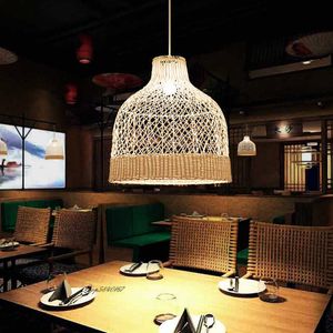 Nouveau Style chinois lampe en rotin cuisine plafond pendentif lumières salle à manger meubles salon décor E27 Restaurant Suspension 0209