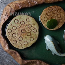 Nouvelle soucoupe de thé de style chinois Tray de thé Cérémonie de thé en céramique Lotus TEAPOT HODER INSULLATION DU THE SET TEAT TEAT