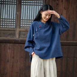Nouveau style chinois Tang's Tang Vêtements traditionnels à manches longues ethniques Vintage Top Hanfu Dames Linen Vêtements pour femmes 2xl