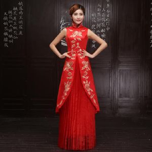 Nieuwe Chinese vrouwen traditionele kleding verbeterde lange robe moderne cheongsam elegante qipao nationale stijl stand kraag bruiloft feestjurk