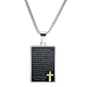 Nouveau Christian Jésus Croix Vintage Frottis Textes Religieux En Acier Inoxydable Noir Rectangle Pendentif Collier Cadeaux pour Hommes et Femmes En Gros