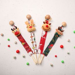 Nieuwe kerst baby fopspeen clip ketting houten elanden santa presenteert lint tandjes speelgoedketens dummy tepels houder clips accessoires