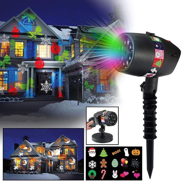 Navidad Lámparas Lámparas Decoración Luces LED Rotación Proyector Luz 12 Patrón Lente Reemplazable interior Jardín al aire libre Iluminación de vacaciones