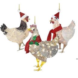 Nouvelle décoration de noël pendentif en bois écharpe créative poulet maison vacances arbre de noël ornements JNB15774
