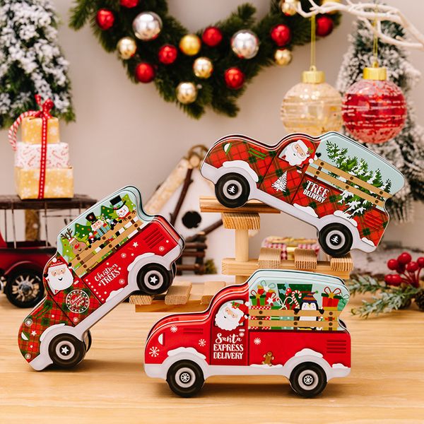 Nuevas decoraciones navideñas, caja de dulces creativa para coche, caja de regalo de Navidad de hojalata, regalo para niños, decoración de caja de juguete para coche