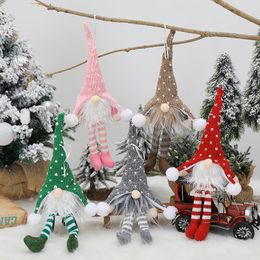 Nuevas decoraciones navideñas de punto de pierna larga muñeco forestal luz LED sin rostro anciano colgante para árbol de Navidad