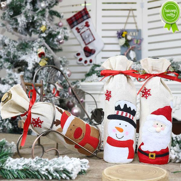 Nouvelles Décorations De Noël Père Noël Bouteille De Vin Couvre Bonhomme De Neige Champagne Cadeaux Sacs Paillettes Xmas Maison Dîner Fête Table Décors