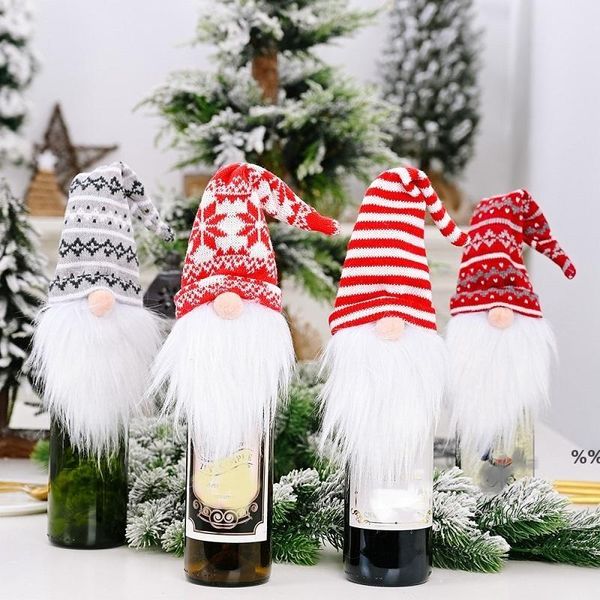 Nuevas decoraciones navideñas, cubierta para vino, decoración para botellas de vino, sombrero tejido, juego de vino para anciano del bosque, muñeco sin rostro JNB16581