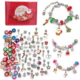 Nouveaux ensembles de bijoux de bricolage de Noël avec boîte d'emballage rouge comme cadeaux 100pcs perles de charme pendentif fit 16 + 5CM charmes de chaîne de serpent Accessoires bracelets pour enfants cadeaux