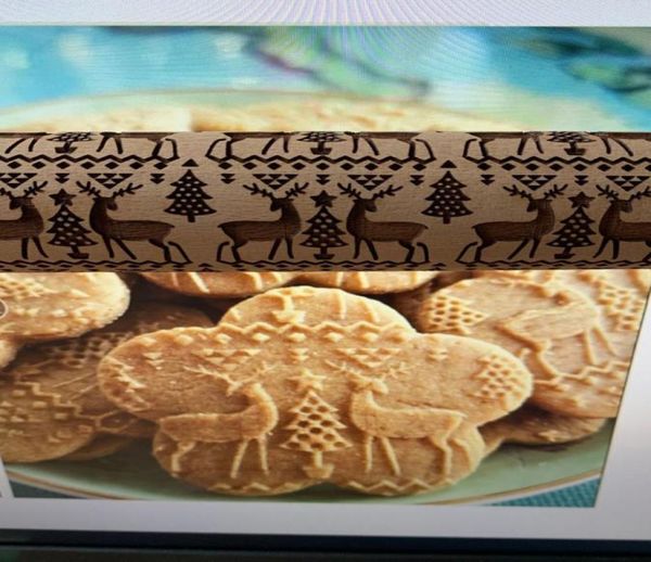 Nouveau rouleau à pâtisserie imprimé élan de noël, ustensiles de cuisson, gravure au Laser en bois, rouleau à pâtisserie en relief, rouleau de gravure de nouilles sèches, vente en gros9807325