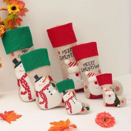 Nuevo bordado de Navidad viejo muñeco de nieve calcetines decoración de lino calcetín bolsa de regalo 1030