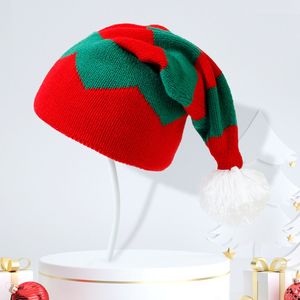 Nieuwe kerstmutsen voor Wome Kids X'MAS Decoratie Kinderbreien Kerstmis hoed Green Red Stripe met witte bal bovenop RRD141