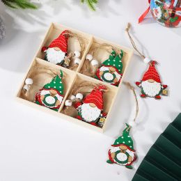 Nuevo colgante de madera pintado de Navidad, regalo de Papá Noel, árbol de Navidad, paquete de 12, decoración de caja JJ 9,22