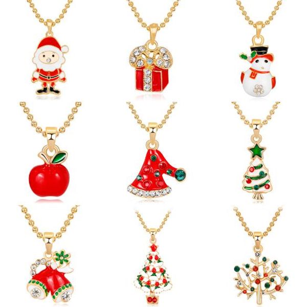 Nouveau Noël Pendentif Collier Père Noël Cerf Arbre De Noël Chaussette Bonhomme De Neige Mélange Cristal Qualité Cadeau pour Enfants Femmes Bijoux De Noël