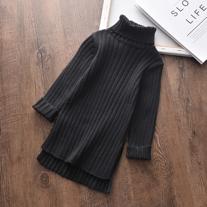 New Christmas Pure Color Fall Winter Boy Girl Kid Thick Turtleneck Shirts High Collar Pullover Sweater Long Sweater