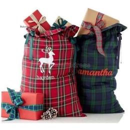 Nuevos capturas de Navidad para niños Bag Candy Bag Canvas Santa Plaid Style x Mas Gift Sack I