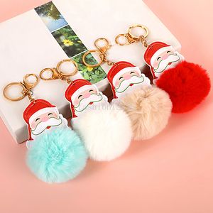 Nouveau noël père noël en peluche porte-clés pompon noël porte-clés en cuir porte-clés sac pendentif à breloque femmes bijoux cadeau