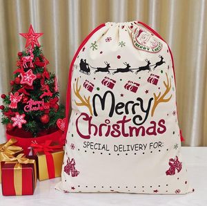 Nieuwe Christmas Santa Sacks Canvas katoenen tassen grote biologische zware trekkoord cadeauzakje festival feest kerstdecoraties 50x70cm SN4205