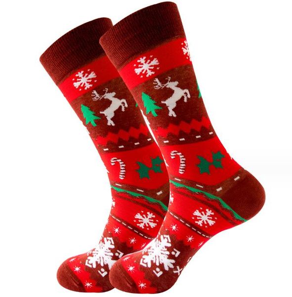 Nuevos calcetines de Navidad Casual Hombres Mujeres Diseño de moda A cuadros Colorido Feliz Negocio Vestido de fiesta Mujer divertida Algodón Media de Papá Noel Regalo