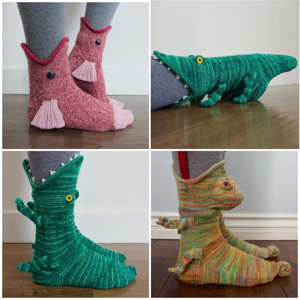 Chaussettes de noël tricotées, poisson requin, caméléon, Crocodile, nouveauté mignonne, unisexe, chaussettes chaudes d'hiver pour hommes et femmes, cadeau de noël, nouvelle collection