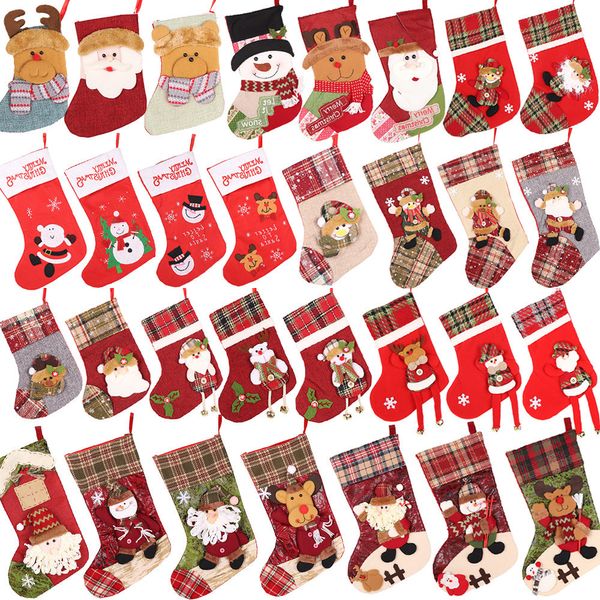 Nuevas medias de Navidad Decoración de Navidad Árboles de Navidad Ornamento Decoraciones de fiesta Santa Snow Elk Design Stocking Candy Bags Gifts Bag Wholesale