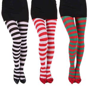 Nieuwe Kerstmis Tights Dames Sexy Gestreepte Kleurrijke Panty Xmas Cosplay Kostuum Panty Winter Warm Gothic Kousen Groothandel Y1130