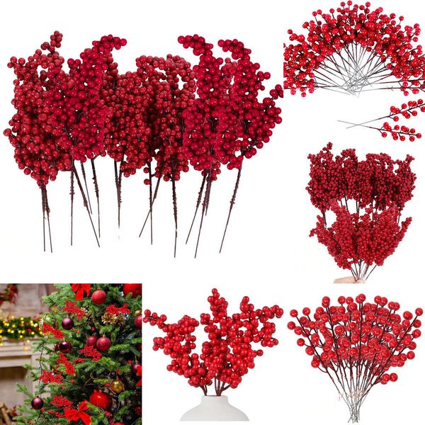 Nouvelles fournitures de jouets de Noël 20/30 pièces fleurs artificielles décoration pour arbre de Noël couronne de bricolage artisanat tiges de baies rouges pour Noël mariage nouvel an décor à la maison