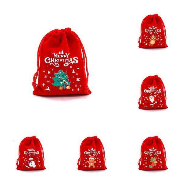 Nouvelles fournitures de jouets de Noël 5 pièces sacs de bonbons de noël sacs à cordon de flanelle de noël sacs d'emballage de bonbons réutilisables sacs d'emballage de noël pour fête de vacances