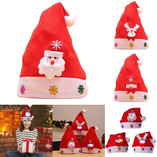 Nuevos suministros de juguetes navideños Gorros navideños LED Adultos Gorro divertido de Papá Noel Gorro iluminado de Navidad Gorro de invierno lindo y holgado Gorro de Papá Noel suave y cálido para niños adultos