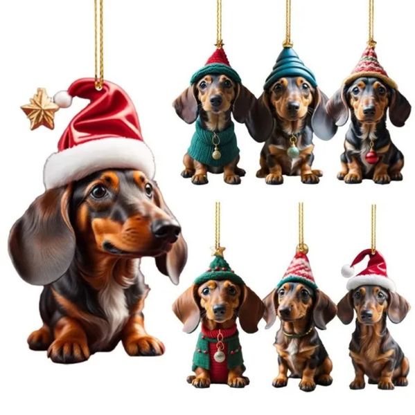 Nouveaux ornements suspendus pour arbre de noël, pendentifs en forme de chien teckel pour la maison, décorations de noël, cadeaux de noël et du nouvel an, vente en gros