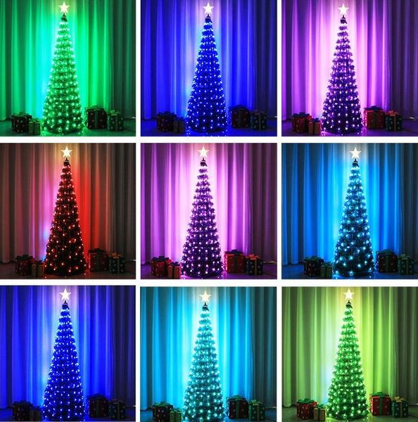 Nouvel arbre de Noël arbre de paysage allume des guirlandes lumineuses en cuir LED synchrones colorées