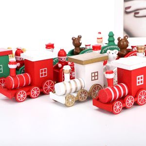 train en bois de noël enfants cadeaux du jour de noël vert blanc rouge train en bois de noël flocon de neige peint décor de noël ornement