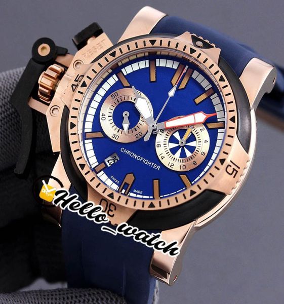 Nuevo cronofighter Leftigh Left Two Tone Rose Gold White Blue Blue Dial Quartz Chronograph Mens Watch Blue Rubber Strap Stopwatch HEL1773130