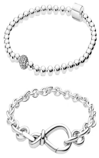 NOUVEAU Chunky Infinity Knot Chain brins de perles Bracelet Femmes Fille Cadeau Bijoux pour Pandroa 925 Sterling Silver Hand Chain bracelet1836984