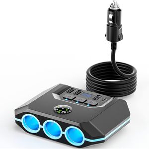 Nieuwe Sigarettenaansteker Plug Splitter Met Onafhankelijke Schakelaar LED-spanningsweergave Autolader 120W 3 USB C PD Snel opladen Power Adapter TR52