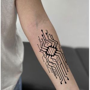 Nouveau Circuit Autocollants De Tatouage Étanche Punk Future Science Fiction Fleur Bras Temporaire Faux Tatouage Hommes Femmes Body Art Noir