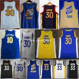 Nieuwe stad Stephen 30 Curry James 33 Wiseman Tim 10 Hardaway Basketball Jersey NCAA Jersey Blue White Black Color