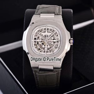 Nuevo clásico 5711 Caja de acero Esqueleto blanco Logotipo grande Asia 2813 Reloj automático para hombre Correa de cuero gris Relojes Puretime 12 Colos Pb307b2