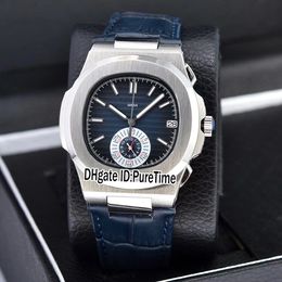Nieuwe klassieke 5980 stalen behuizing Blue Texture Dial Miyota Quartz Chronograph Mens Horloge Blauw Lederen Horloges 8 Kleuren Stopwatch Puretime PB303B2