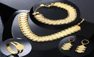 Nuevos conjuntos de joyas de monedas árabes clásicas, collar de Color dorado, pulsera, pendientes, anillo, accesorios para monedas musulmanas de Oriente Medio 239c7812127