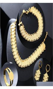 Nouveau classique arabe pièce de monnaie ensembles de bijoux couleur or collier Bracelet boucles d'oreilles bague moyen-orient musulman pièce accessoires Hsas04182628